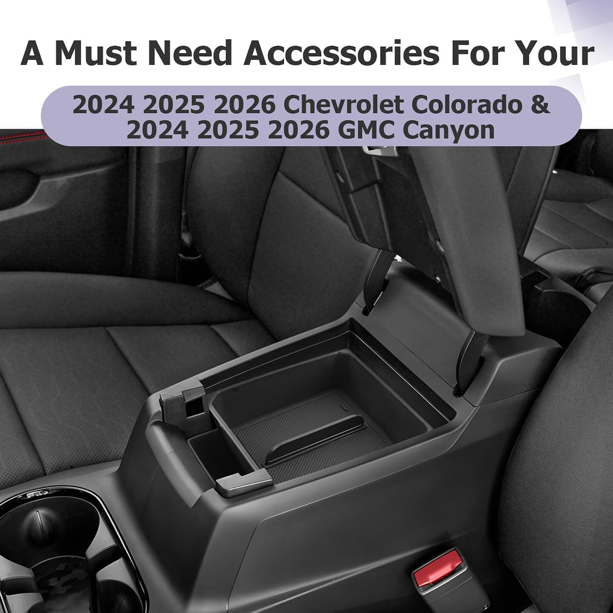 LUWU Center Console Organizer for 2023 2024 2025 2026 Chevrolet Colorado & GMC Canyon Accessories Armrest Console Storage Box Glove Organizer Tray ABS Material Double-layer Design Storage Box (Black)