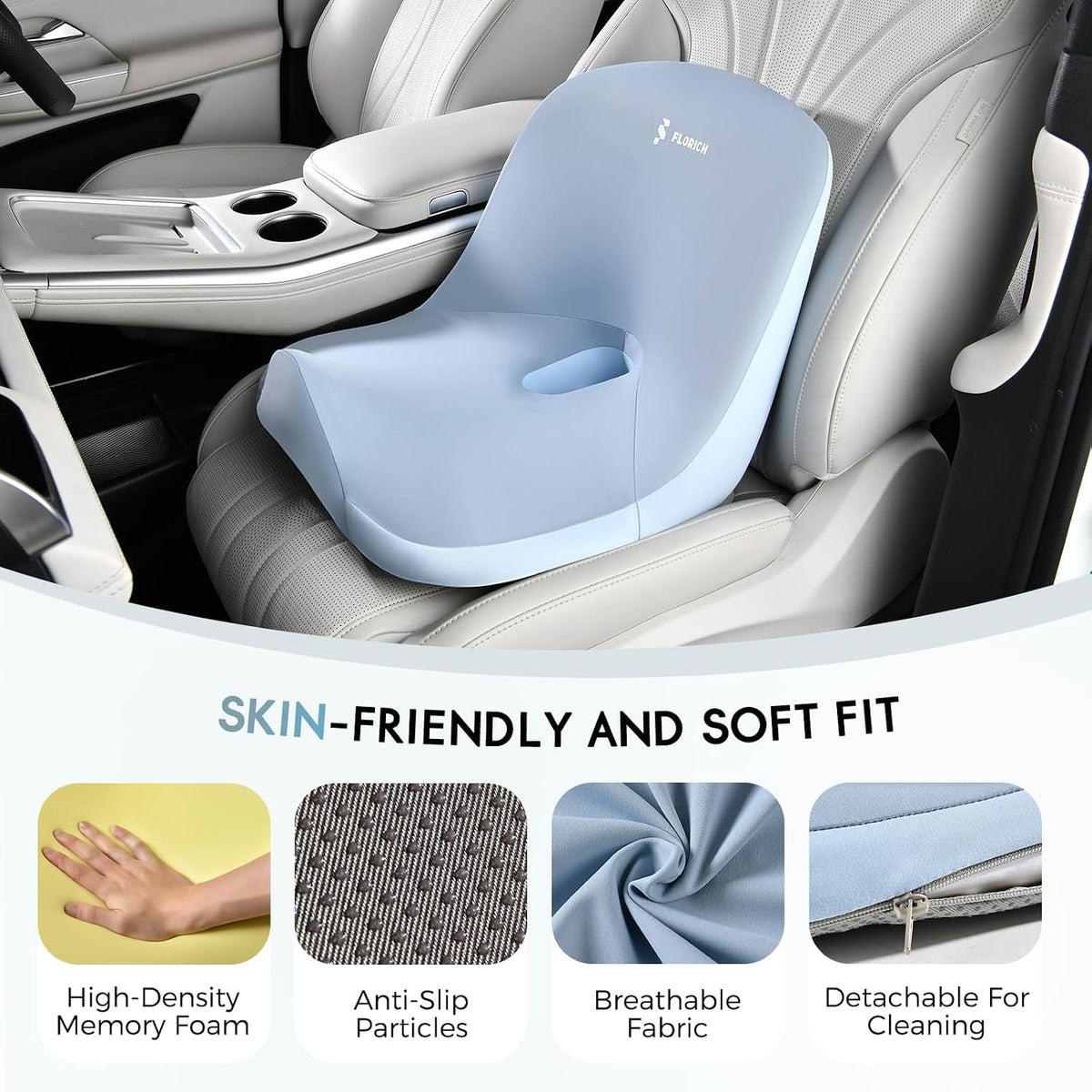 Car Seat Cushion and Lumbar Support Pillow, Larger Memory Foam Seat Cushion, Ergonomic L-Shaped Design Cushion for Back Pain Relief, Non-Slip Driving Cushion for Car, Office, Truck, Gifts for Mom-Blue
