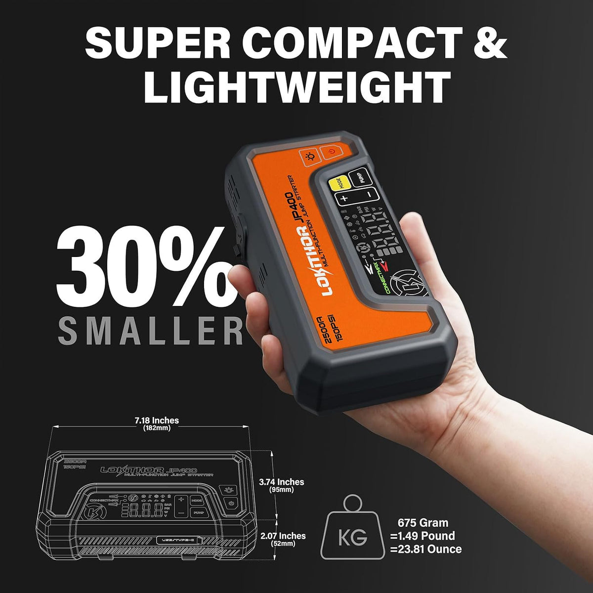 LOKITHOR JP400 Jump Starter with Air Compressor for 8.5L Gas/6.5L Diesel