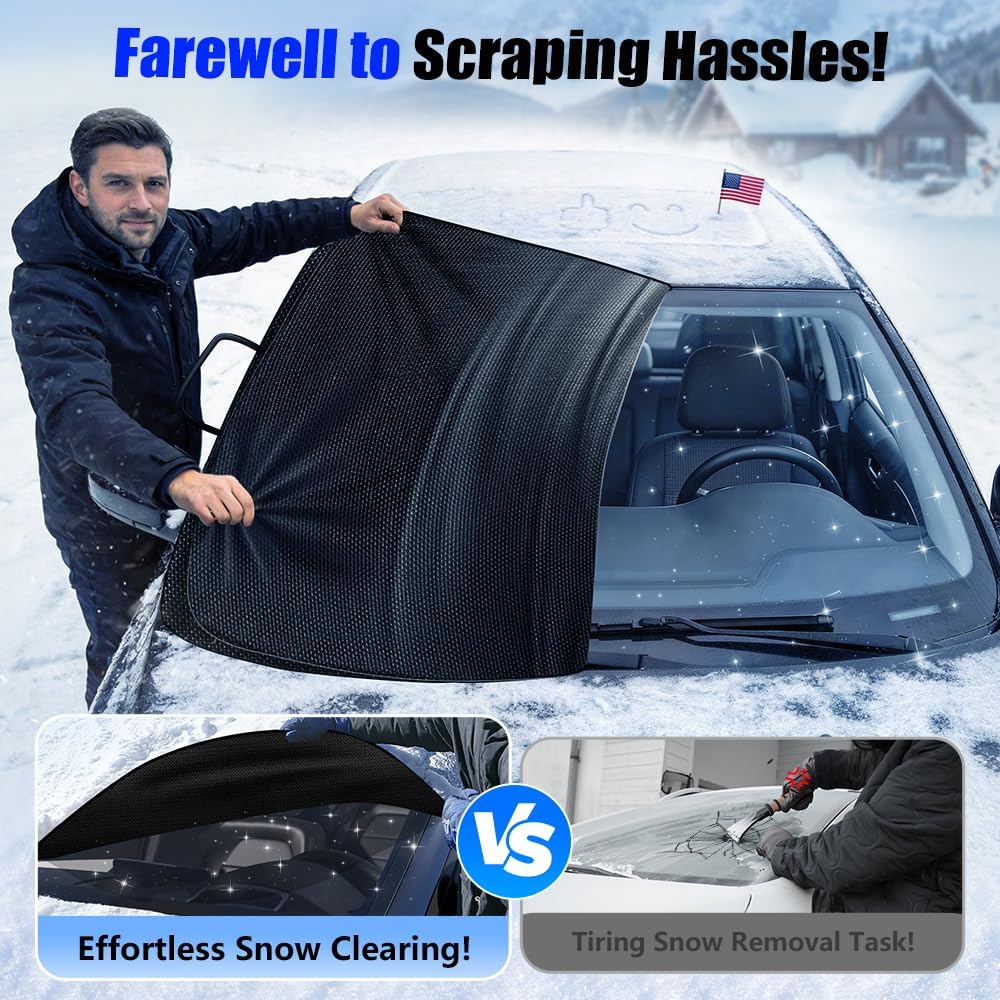 Car Windshield Cover for Ice and Snow, Windshield Snow Cover, Performance Brake Kits with Side Mirrors Cover for Snow, Ice, UV Fits Most Cars, Trucks, Vans, SUVs, Black