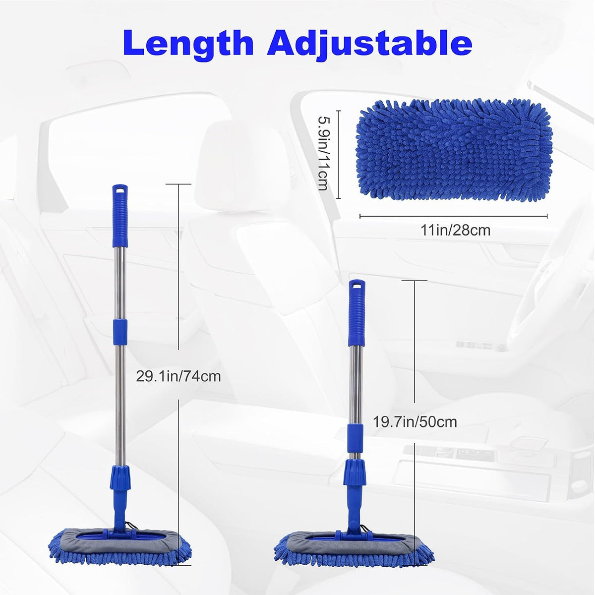 20"-29" Retractable Stainless Steel Handle, Car Wash Brush Mop Cleaning Tool , Wash Mop Car Detailing Cleaning Brush Care Kit for Cars Truck, Sedan, SUV, RV, Trailer