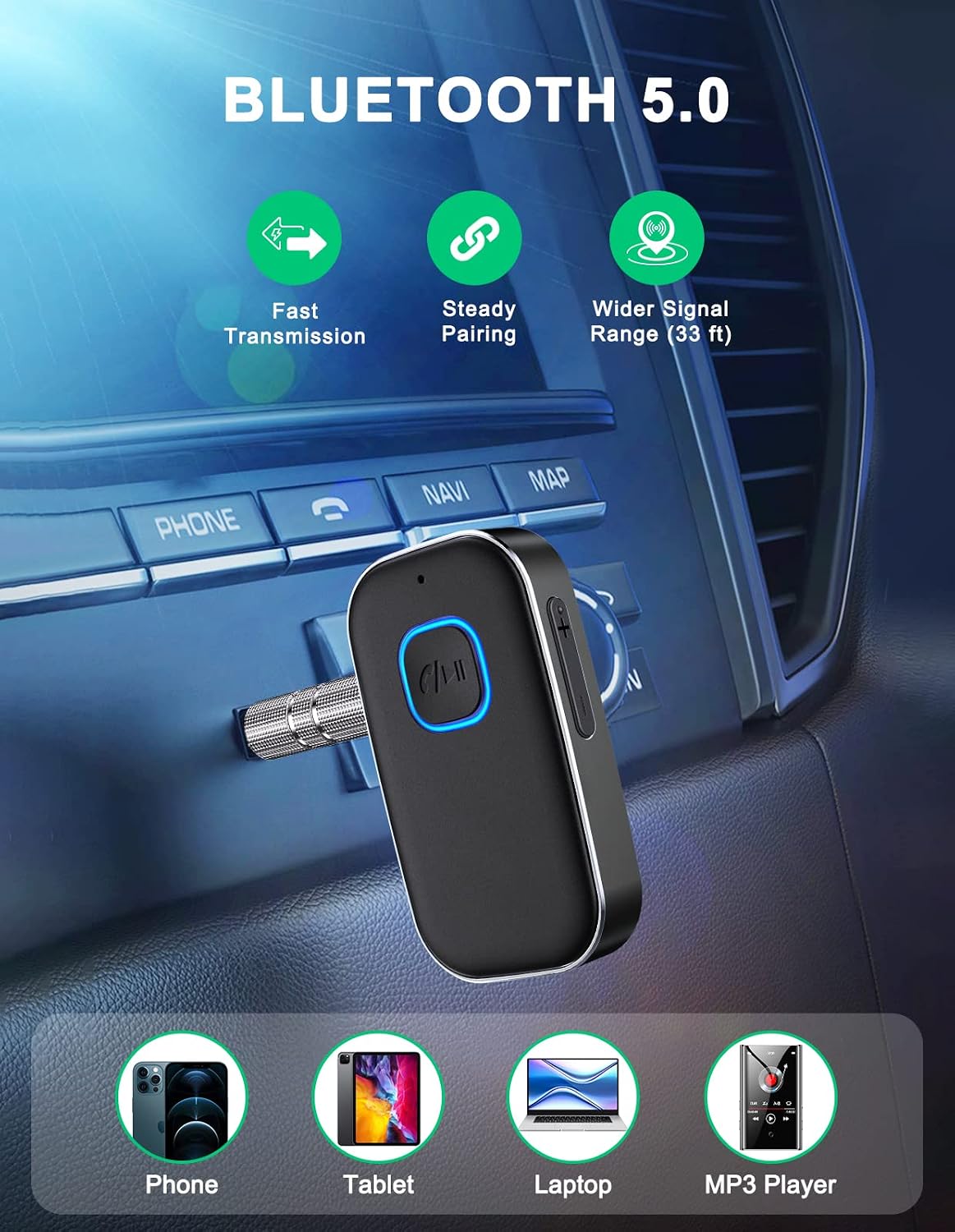 COMSOON Bluetooth Receiver for Car, 3.5mm AUX Bluetooth Car Adapter