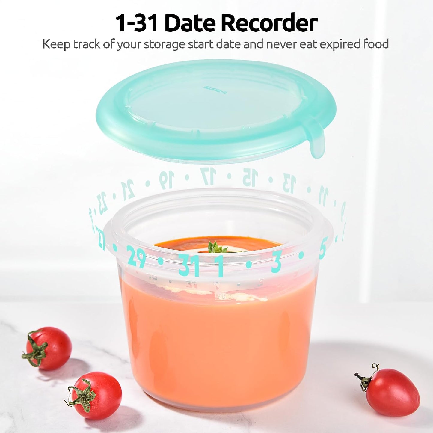 U-Taste 2 Cup Silicone Food Container: Meal Prep Kitchen Storage with Airtight Lid, Freezer & Microwave Safe, Lunch Box with Date Marking Circle, Clear Stackable for Portion Control (2-PC, Aqua Sky)