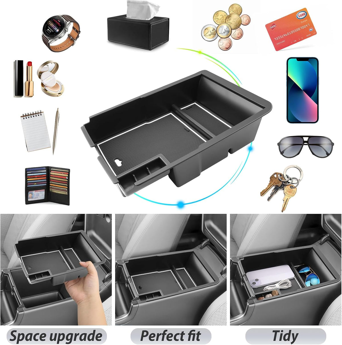 SKTU for 2024 2025 2026 Kia Sorento Center Console Organizer for 2024 2025 2026 Kia Sorento Accessories Console Tray 2024 2025 2026 Sorento Armrest Storage Box with Coin Holder Durable (White)