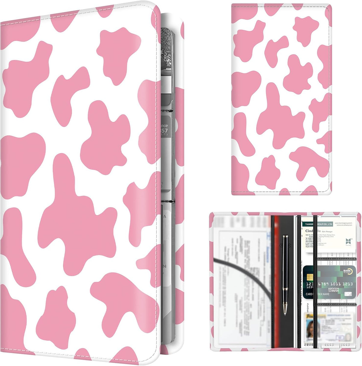 Premium Car Registration and Insurance Card Holder, Cute PU Leather Car Document Holder, Vehicle Glove Box Car Organizer with Magnetic Closure for Driver License, Cards Stripe Floral