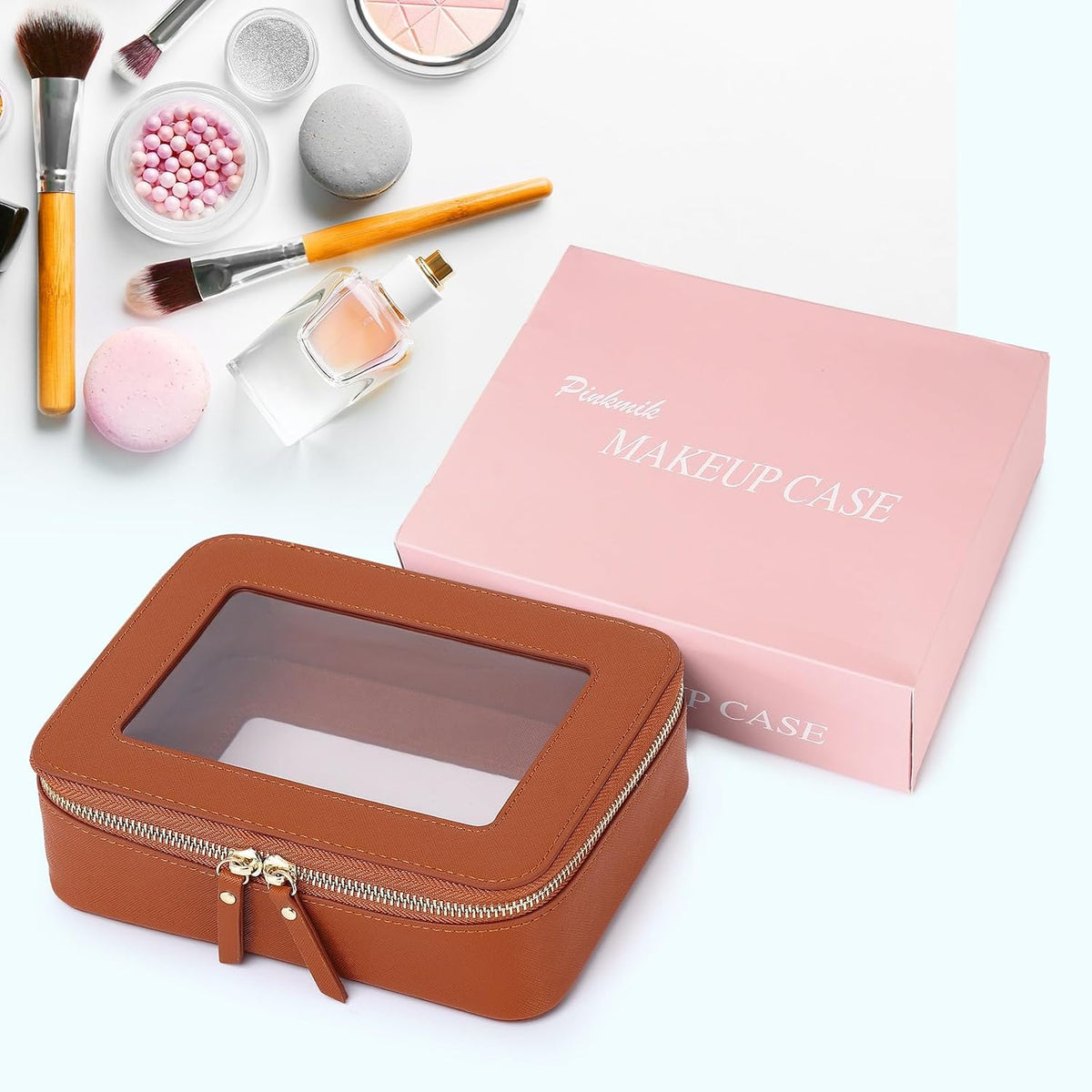 Pinkmik Clear Makeup Bag, (Brown, M)