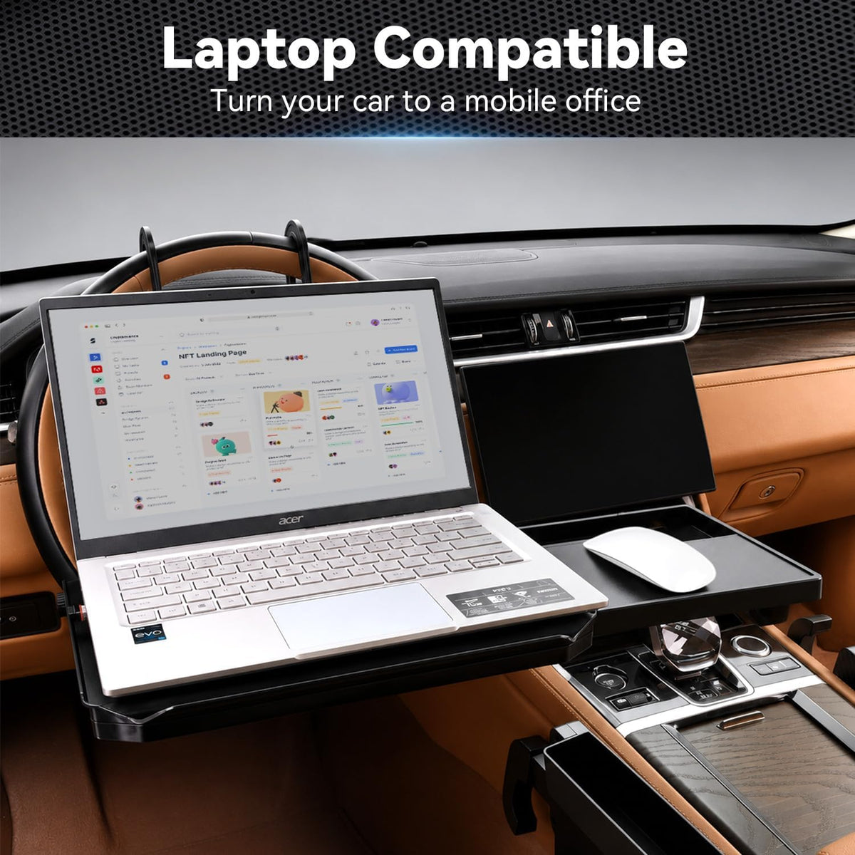 XOOL 2 in 1 Car Steering Wheel Tray, Back Seat Headrest Tray with Phone Holder – Foldable/Height Adjustable Steering Wheel Desk, Car Laptop Desk & Food Tray for Cars, SUVs & Trucks