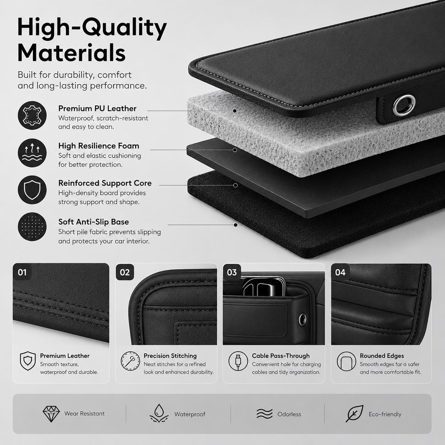 Car Gap Seat Filler, 2 Pack Seat Gap Filler Organizer with Storage Pocket, PU Leather Front Seat Organizer for Phone, Keys, Wallet, Cards and Sunglasses, Universal Fit for Cars SUVs Trucks