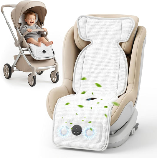 Stroller Cooling Pad with Fan for Baby, 10000mA Rechargeable Battery Baby Car Seat Cooling System for Backseat, Max 10H Ventilation 3 Speeds Cooling Mat Liner for Toddler Boys Summer Essentials