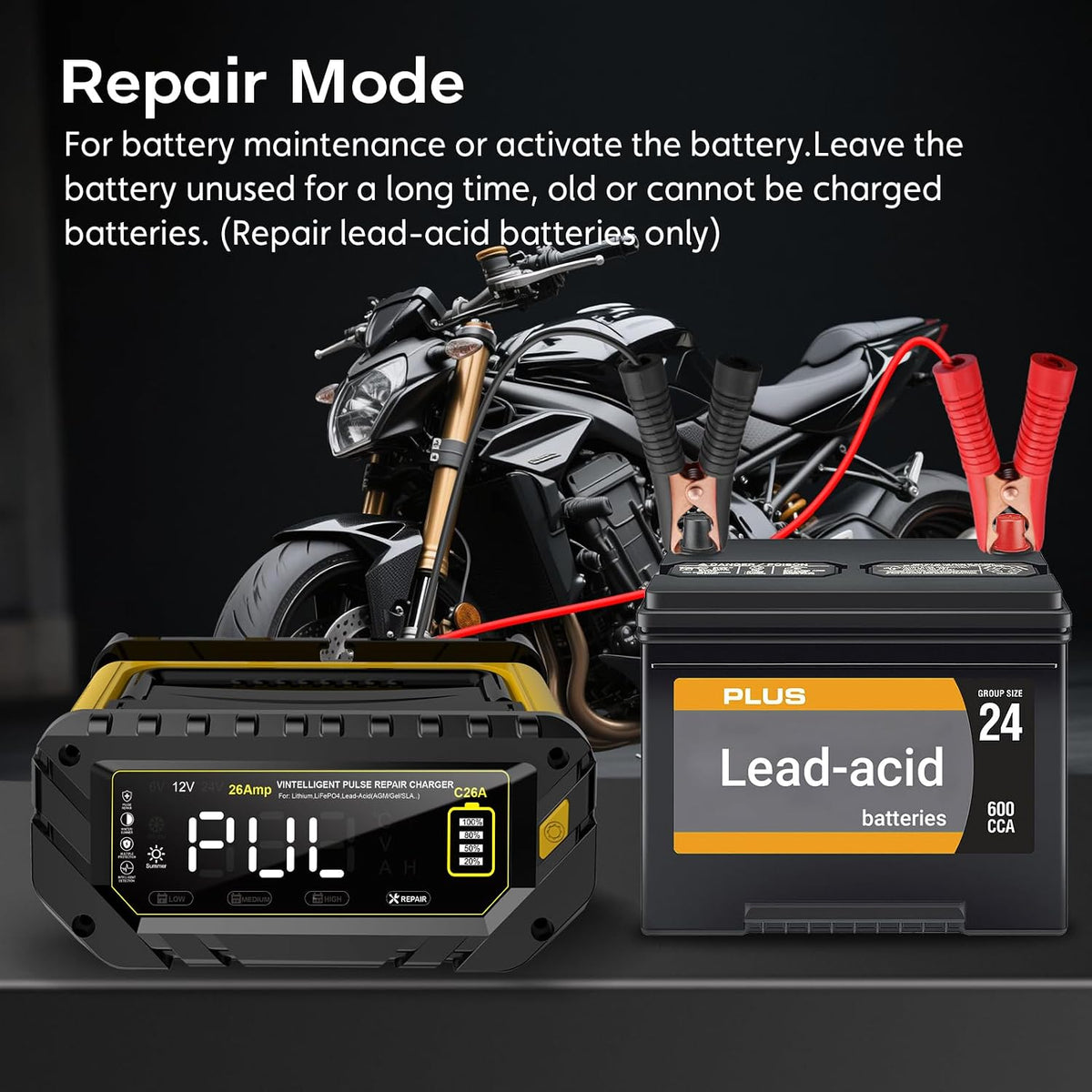 26A 6V/12V/24V Smart Battery Charger – Automatic Maintainer, Trickle Charger & Desulfator with Overcharge Protection & Temperature Compensation – for Lead-Acid (Wet, Gel, AGM) & Lithium(LiFePO4)