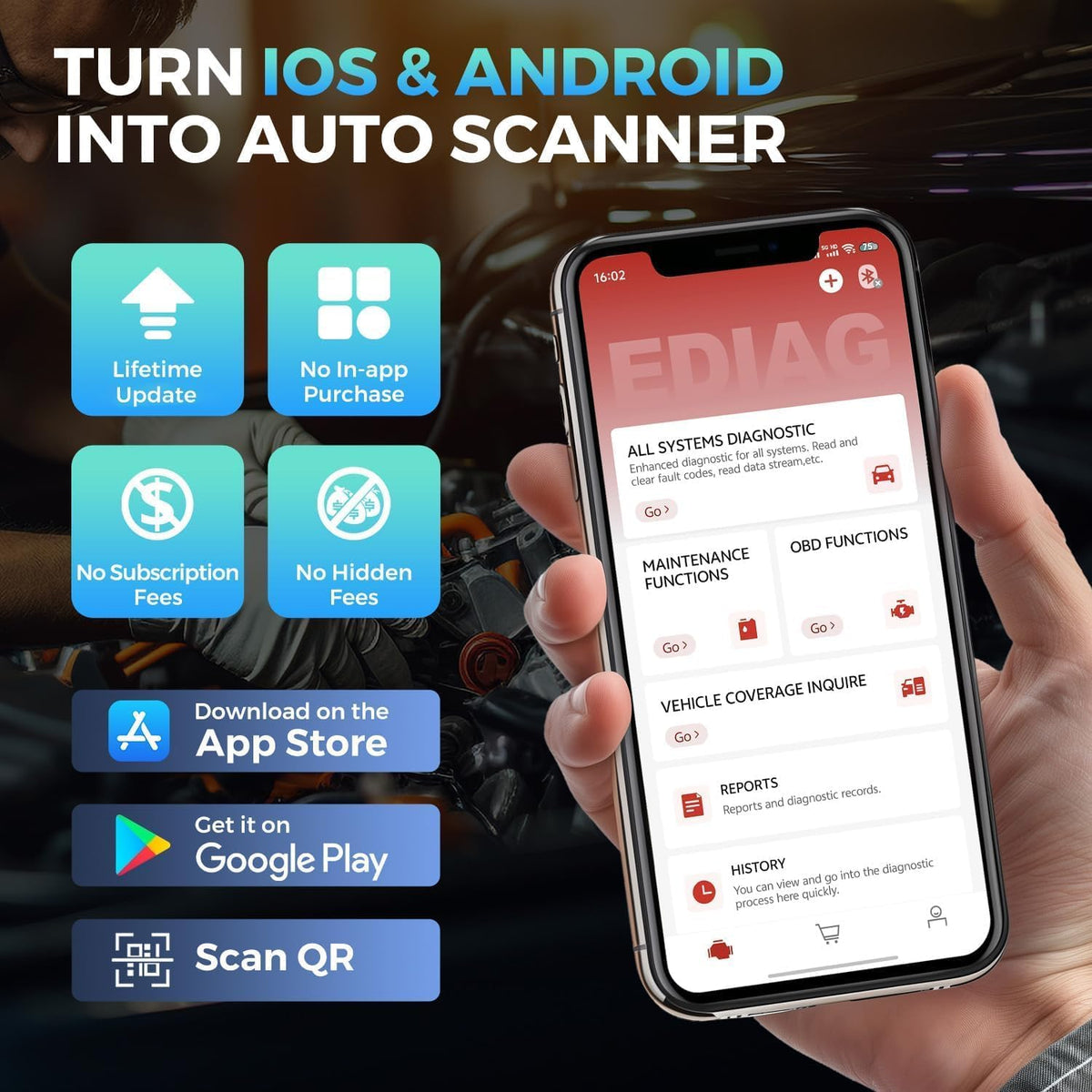 KINGBOLEN Ediag Elite OBD2 Scanner Bluetooth, Bidirectional Control Scanner All System Diagnostic Tool for iOS & Android, 15+ Hot Reset, CANFD Protocol, FCA AutoAuth, No Subscriptions Lifetime Update