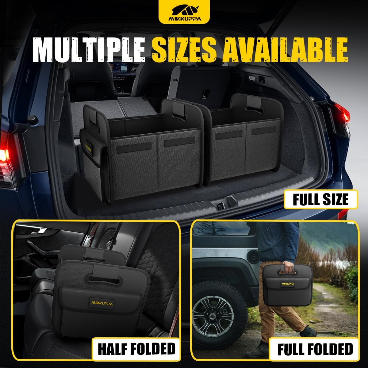 MIKKUPPA Car Trunk Organizer - Split Design Collapsible Small Car Organizer