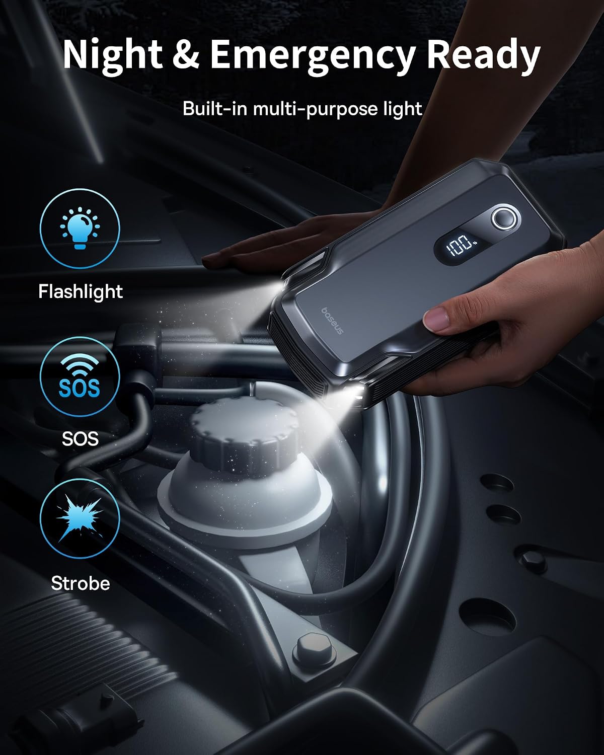 Baseus 8000A Jump Starter, 20000mAh Portable Jump Starter Battery Pack, 12V Car Battery 5 in 1 Jump Starter with 30W Fast Charging and LED Display, for Up to 10.0L Gas 6.0L Diesel Engines