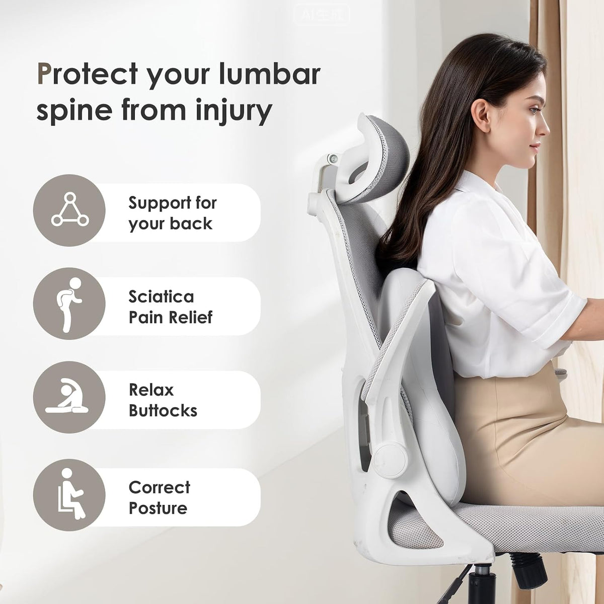 FLORICH Car Seat Cushion and Back Support for Car Ultrathick Memory Foam Office Chair Cushions with Lumbar Support Pillow for Sciatica & Back & Tailbone Pain Relief (Beige Grey)