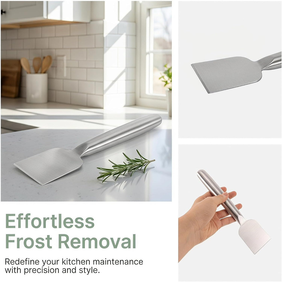 Zerodeko Stainless Steel Ice Scraper - Kitchen Refrigerator Frost Cleaner - Metal Ice Scraper Defrosting Shovel - Hand Held Frost Removal Tool for Freezer 8 Inch