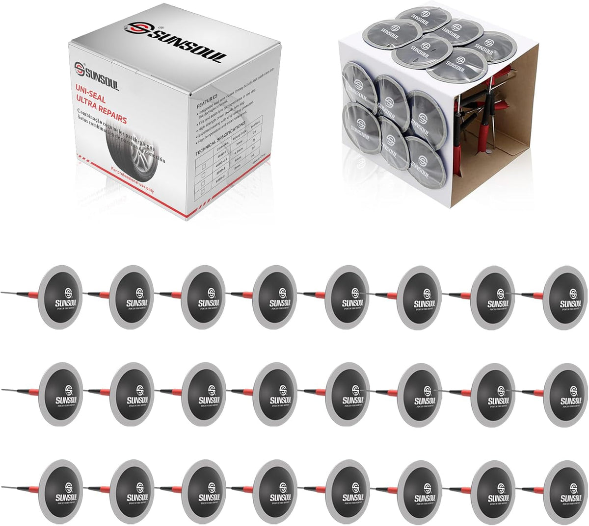 SUNSOUL 24pcs Large Tire Plug Patches, 0.30” x 2” Plug Patches for Tires