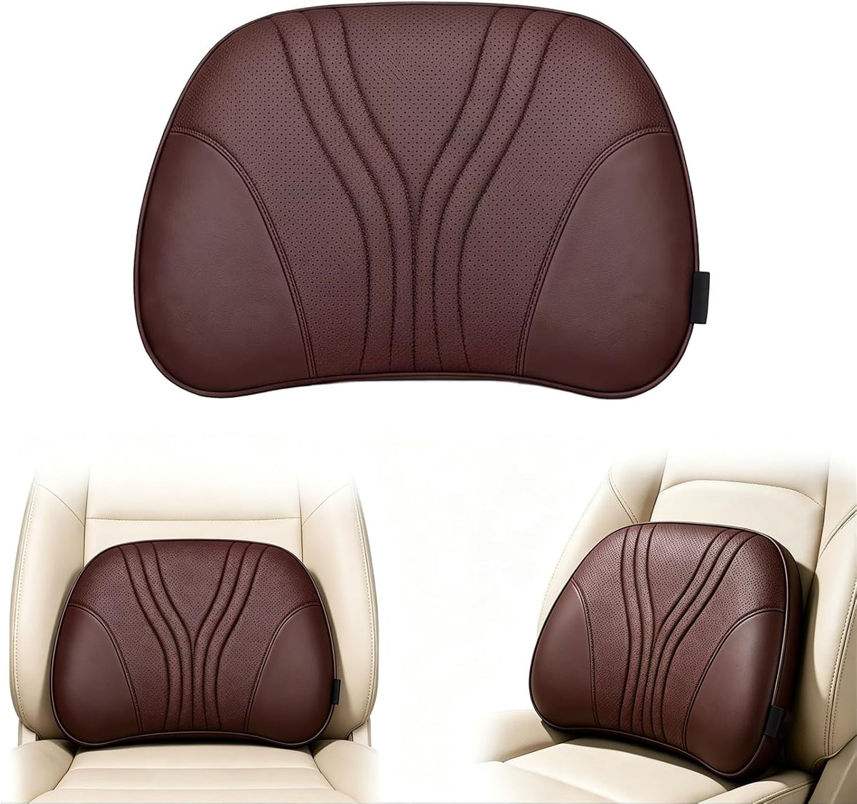 Fodeuxp Universal Memory Foam Car Lumbar Support Pillow, Brown