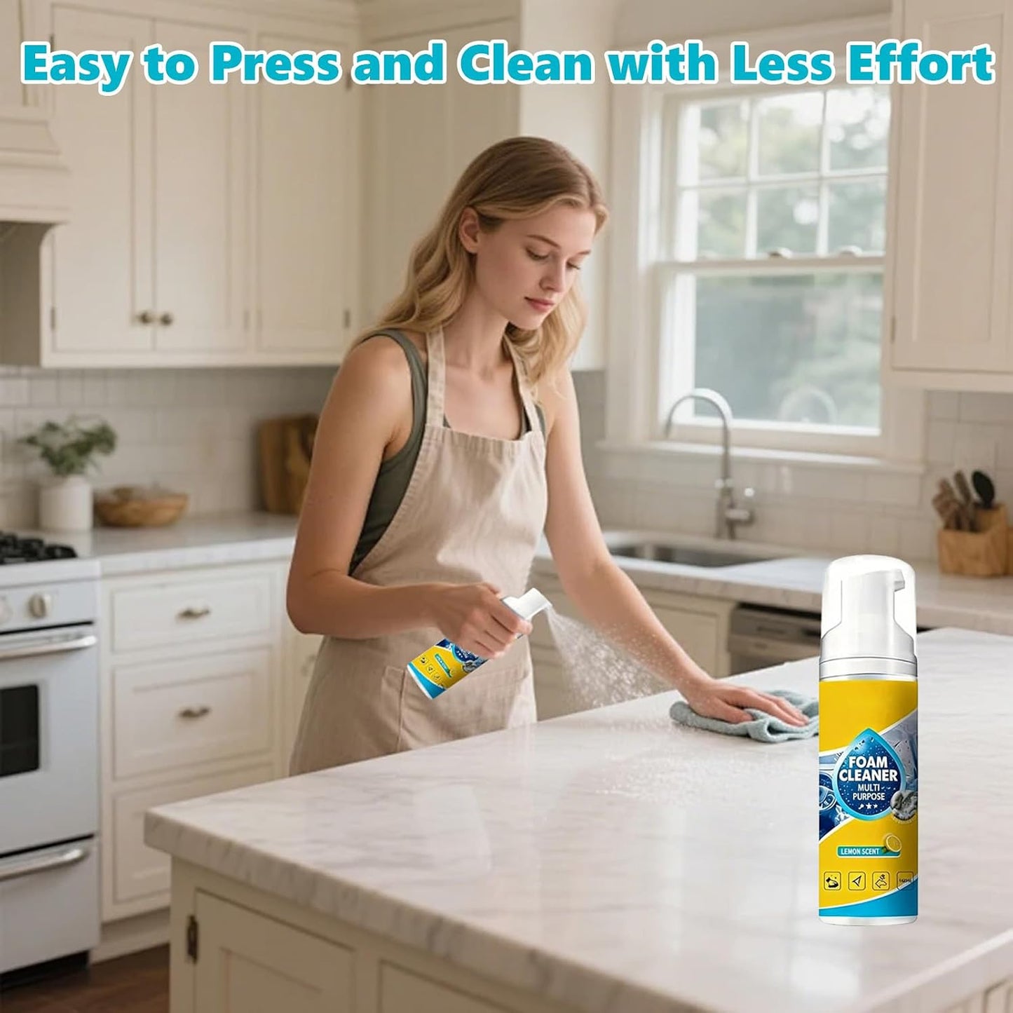4-in-1 Multi-Enzyme Foam Cleaner,3PCS New Foam No-Rinse Cleaner,All Purpose Cleaning Foam for Car Interior, Home Kitchen, Bathroom,Multi-Surface Stain Remover with Cleaning Sponge & Towel (3PC)