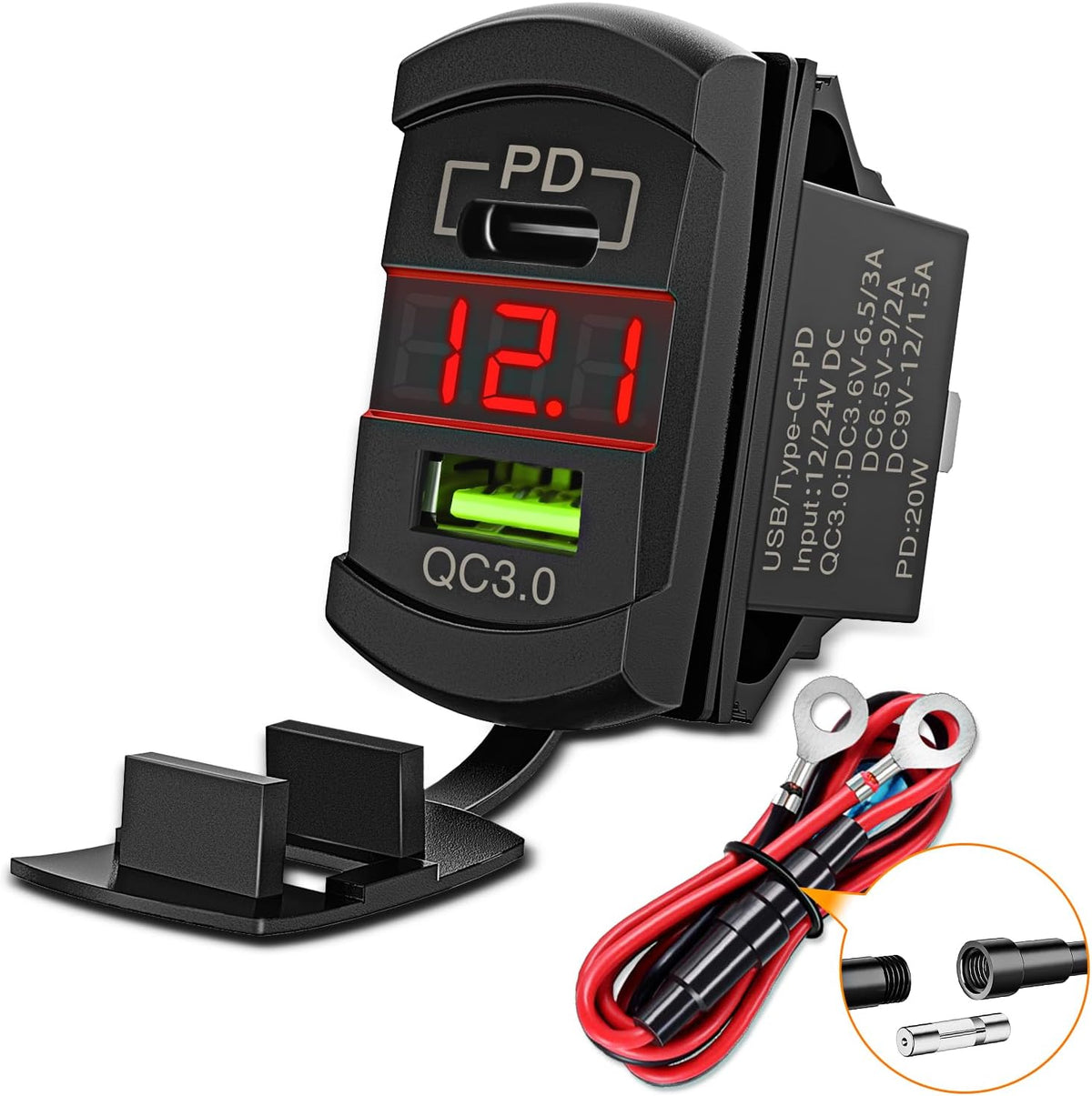 Nilight Rocker Switch Style PD Type C and USB Outlet LED Voltmeter
