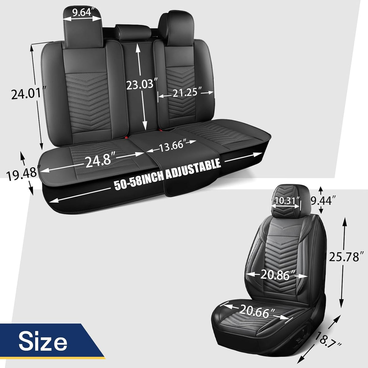 HChengkikz Nappa Leather Car Seat Covers Full Set, Black Car seat Protector 5 Seats, Waterproof Car Seat Cushion, Universal Automotive Seat Covers Fit for SUV Truck Pick-up Sedan, Front and Rear
