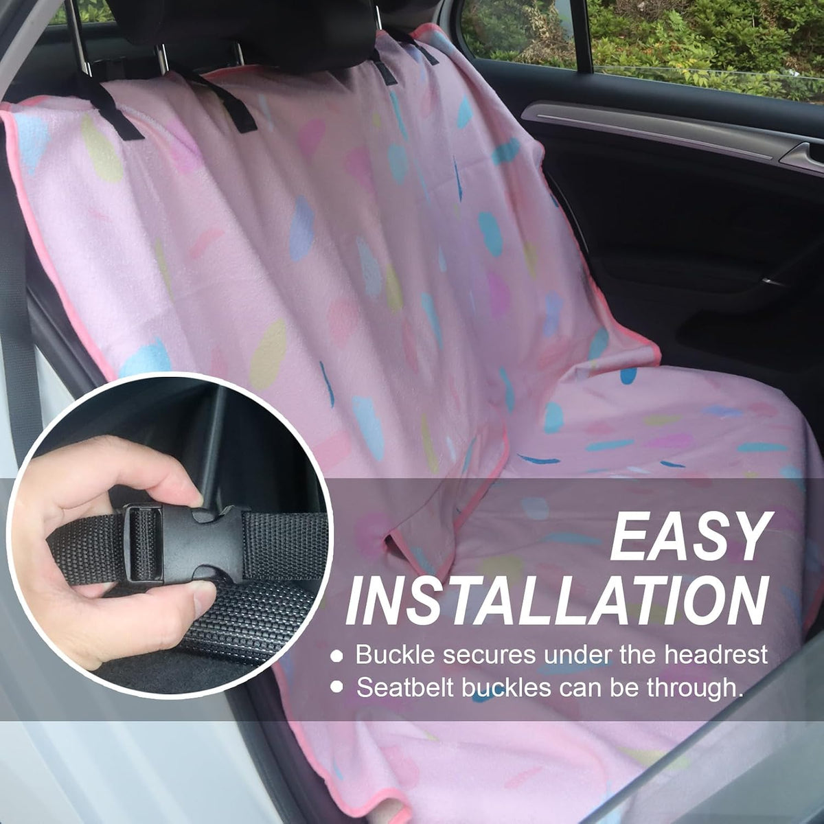 Sweat Towel Car Seat Cover Protector Front Seats for Gym Workout, Running, Swimming, Beach and Hiking, Waterproof Universal Seat Cover for Car, Trucks, Van & SUV (1, Pink Marble, Rear Seat)