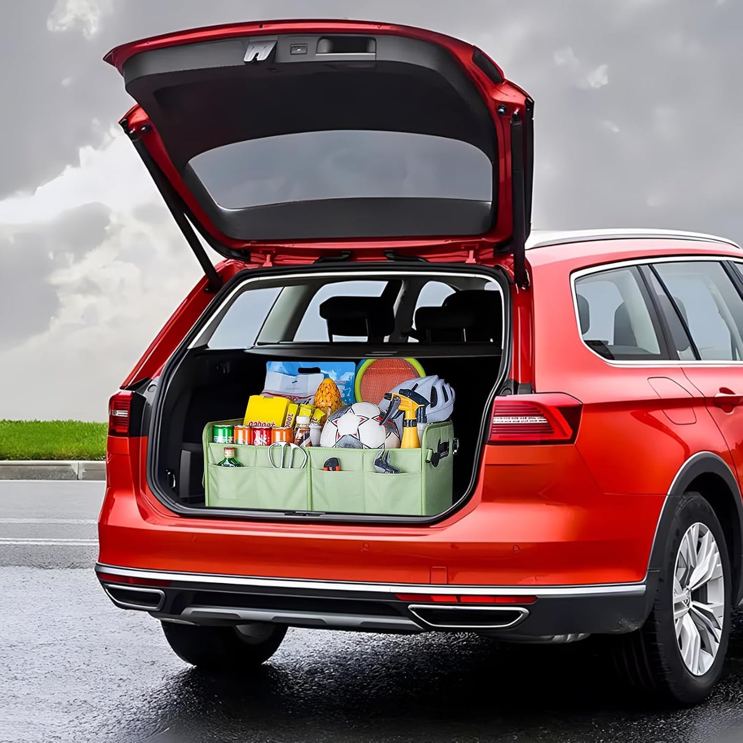 titiyiof Trunk Organizer For Suv & Sedan,Car Organizers and Storage, Waterproof Collapsible & Adjustable Straps,70L Sturdy Car Organization for Car Accessories, Tools,Sundries,2-3Compartment（Green