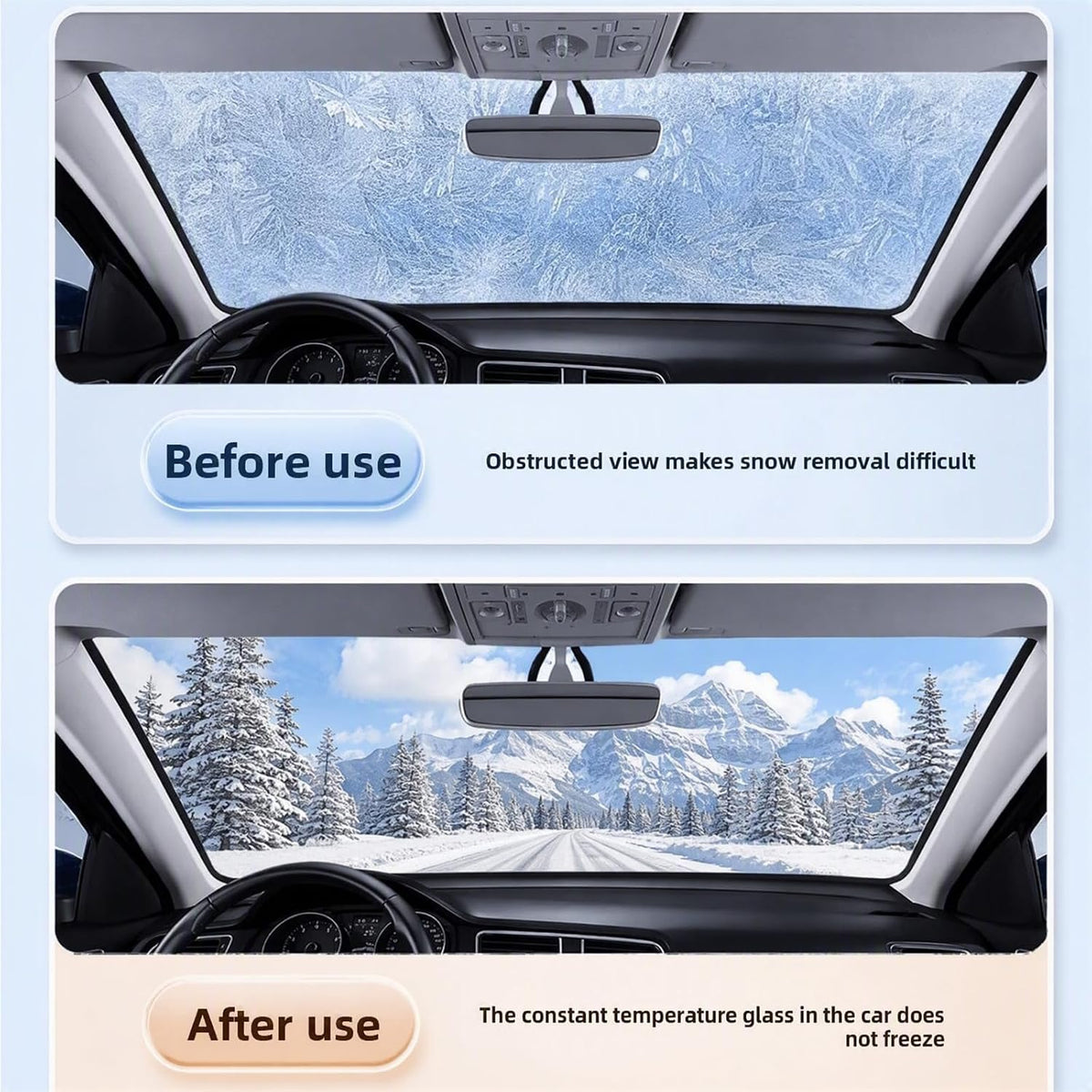 Windshield Cover for Snow and Ice, Car Windshield Cover Sun Shade 58"×45"