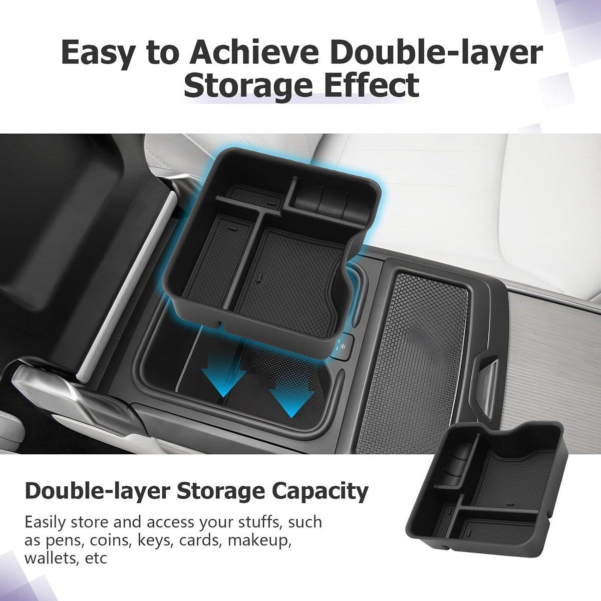 LUWU R Ange R Over Center Console Organizer Compatible with 2023 2024 2025 Land Rover R Ange R Over Vogue/Sport Accessories Armrest Console Organizer Armrest Organizer Insert Tray (w/Refrigerator)