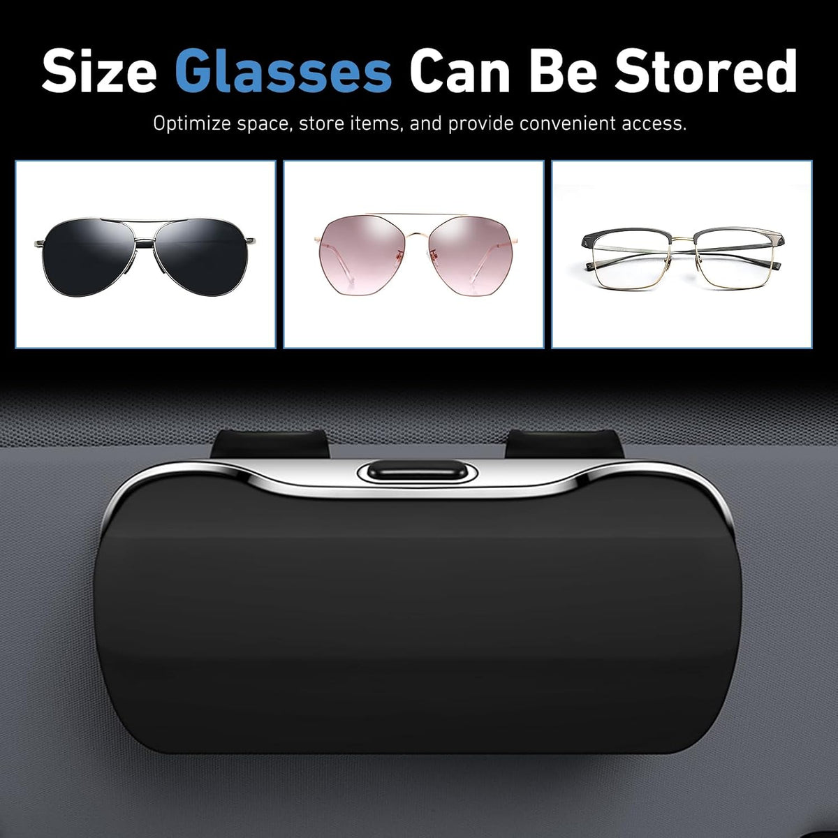 Glasses Holder for Car, Multifunctional Visor Sunglass Holder, Scratch-resistant Sunglasses Storage Case, Push-to-close Sun Visor Organizer, for Most Car, SUVs, Trucks (Black)