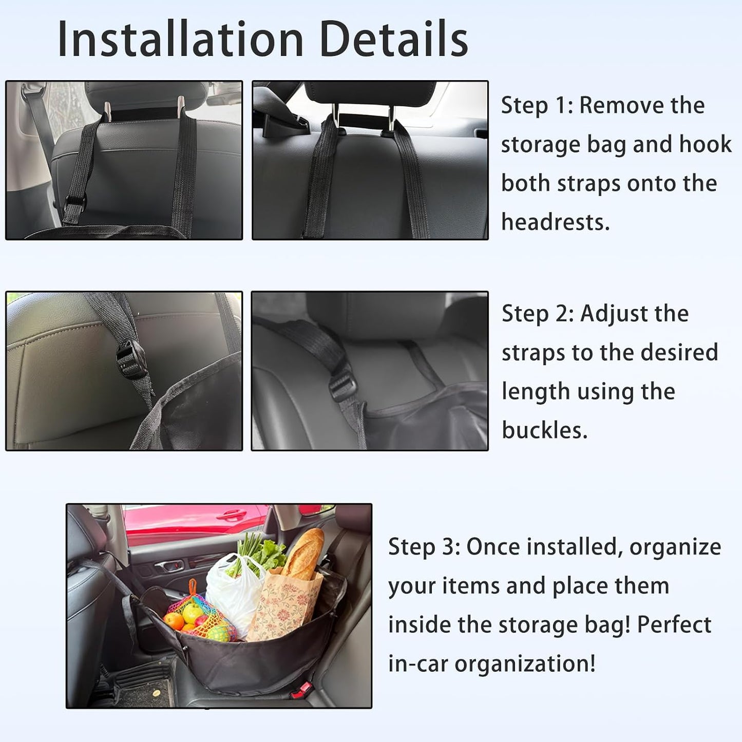 Car Seat Organizer, Collapsible Hammock Back Seat Storage Bag | Foldable Car Hanging Multifunctional Shopping Shoulder Bag,Reusable Tote with Drawstrings, Large Capacity for Car,Truck,SUV