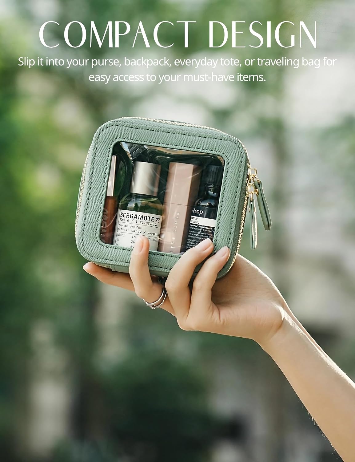 Popvibe Clear Makeup Bag with Zipper, Set of 2, Mini and Medium, Sage Green