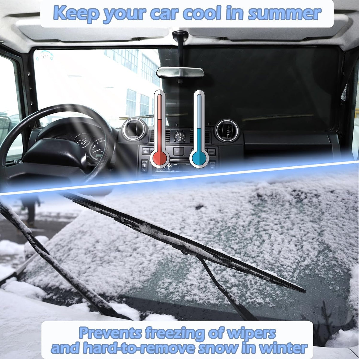 CHEAYAR Car Windshield Snow Cover Compatible with Land Rover Defender 90 110 2004-2018, Waterproof/Windproof/Dustproof/Sun Protection/Snow Protection/Available Around The Clock Accessories (Style A)