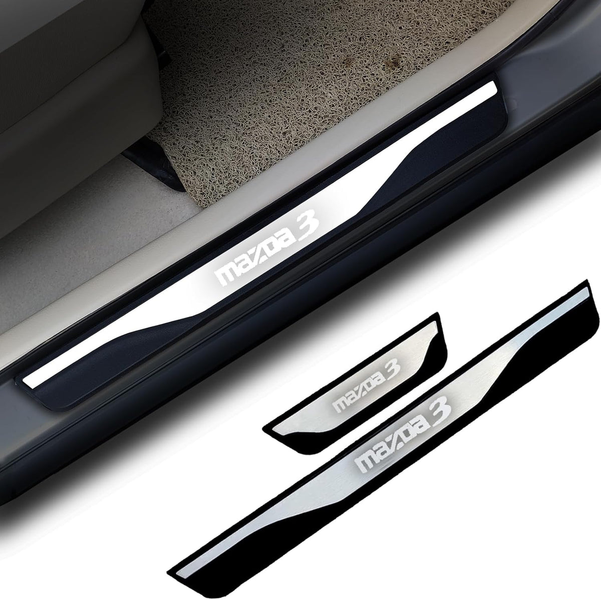 Car Door Sill Scuff Protector, for Mazda 3 2015-2022 Accessories Parts, Door Entry Guard Plate Trim Cover, Auto Interior Accessory Kick Panels 4pcs Set (Silver)
