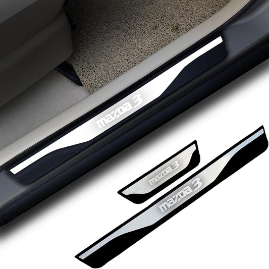 Car Door Sill Scuff Protector, for Mazda 3 2015-2022 Accessories Parts, Door Entry Guard Plate Trim Cover, Auto Interior Accessory Kick Panels 4pcs Set (Silver)