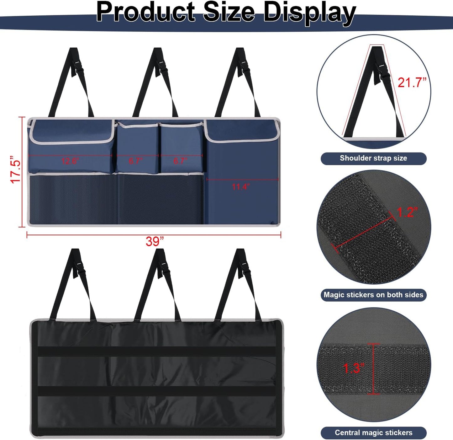 UYYE Trunk Hanging Organizer, Backseat Storage Bag, Collapsible Car Interior Accessories with 4 Pockets & 2 Mesh Pouches for Tools, Provide More Storage Trunk Space for SUV, Jeep, MPVs (Drak Blue)