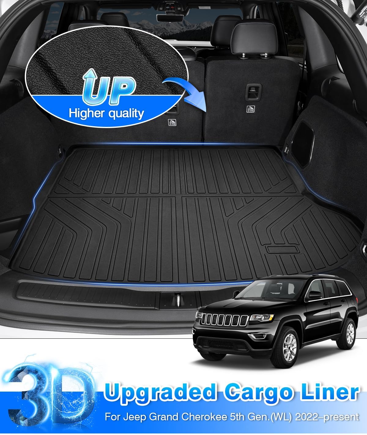 Cartist Cargo Liner for Jeep Grand Cherokee 2022-2026 5 Seater Only (NOT for WK or Grand Cherokee L), All Weather Trunk Mat for Cherokee Accessories, Heavy Duty Car Mats, Car Accessories