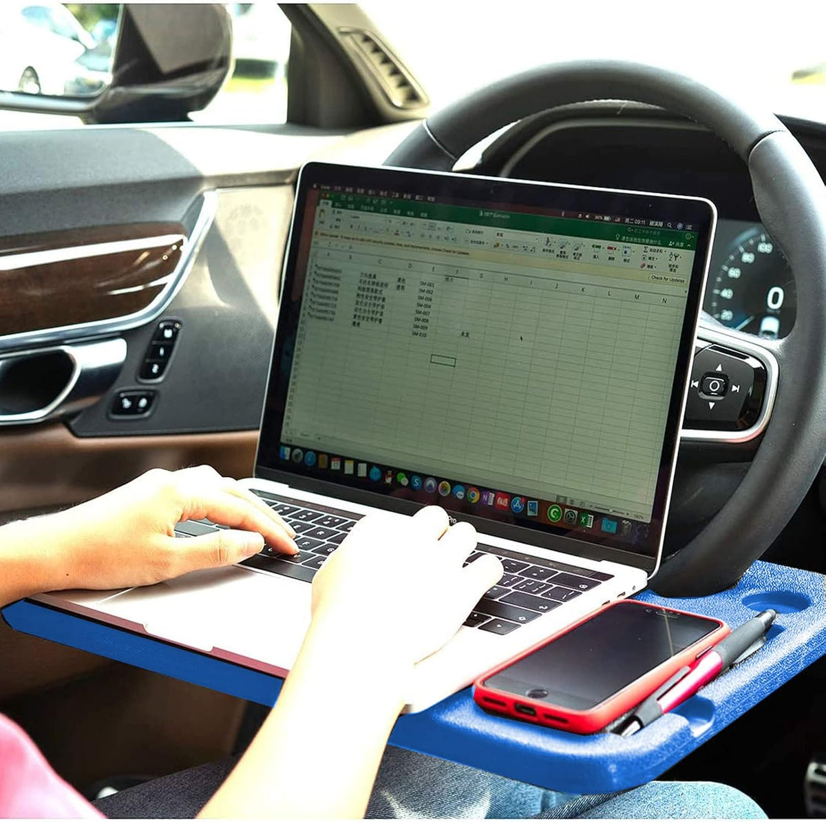 Steering Wheel Tray,Car Desk for Writing,Laptop,Tablet,iPad or Notebook with Pen Slot,Food Eating Table Trays,Fit Most Vehicle Steering Wheels(Blue)