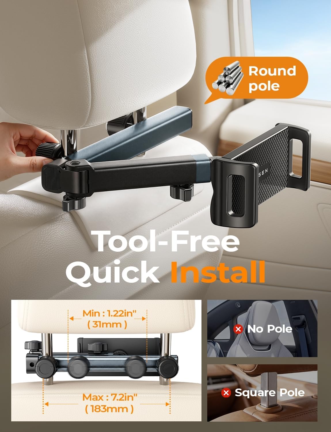 LISEN for iPad Holder Car Tablet Mount, Road Trip Essentials Toddler Kids Travel Gifts, Car Accessories for Women Interior Organizer Mens Truck 3in1 Tablet Holder for Car Camping Back Seat Headrest