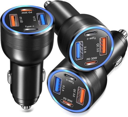 USB C Car Charger 3 Pack, 4-Port 65W Dual USB-C & USB A Car Phone Charger