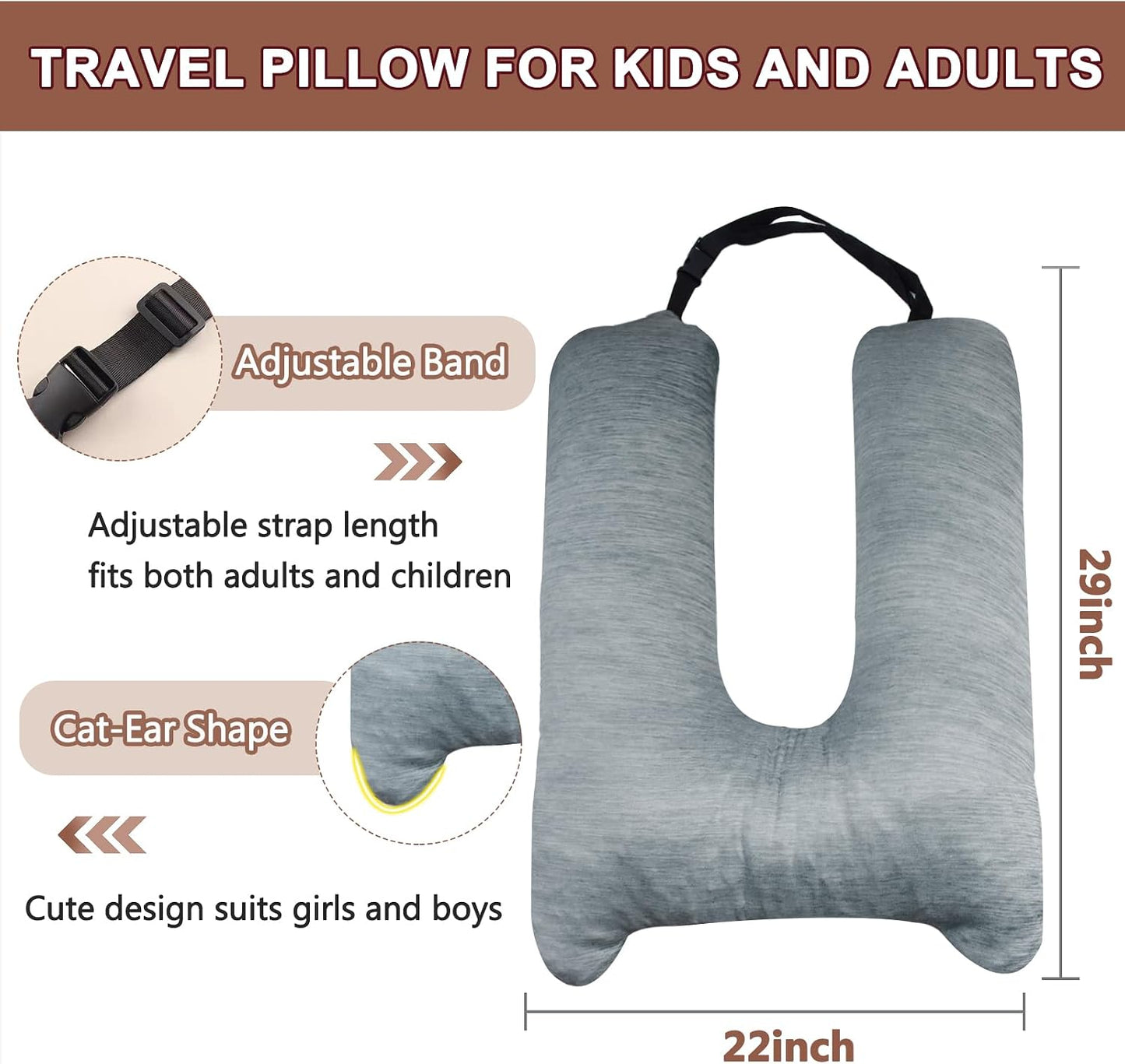 1 MIDDLE ONE Car Pillow for Kids, Memory Foam Cooling Travel Pillow for Car and Adults, Kids Car Pillows for Sleeping on Road Trip, Small Body Pillow for Kid (Cooling Grey)