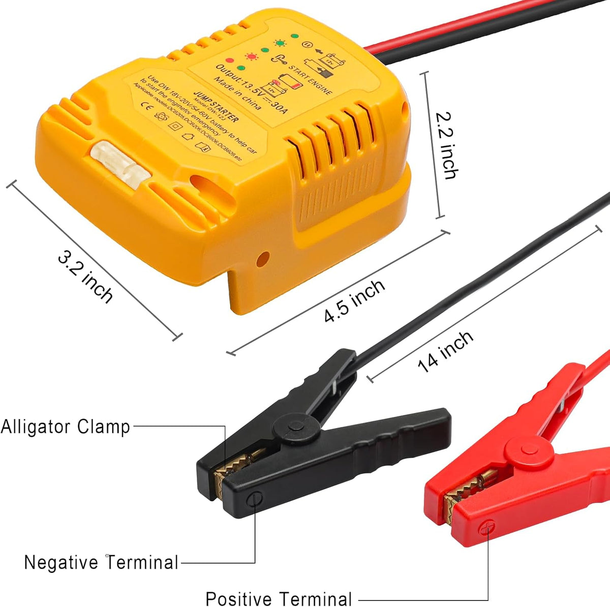 12V Jump Starter Adapter Compatible with Dewalt 20V/60V Batteries