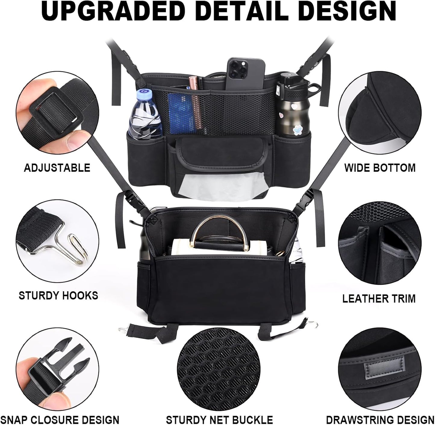 Car Handbag Holder Between Seats Suede Large Capacity Car Purse Holder Automotive Consoles, Fits Between Front Seats, Holds Wallet, Phone & Essentials (Black)