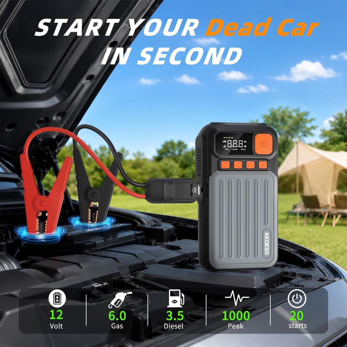 Car Jump Starter with Air Compressor Battery Jumper Starter Portable