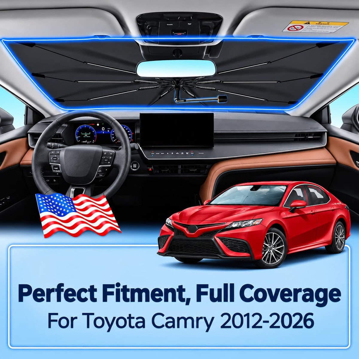Windshield Sun Shade Umbrella for Toyota Camry 2012-2026 Front Window