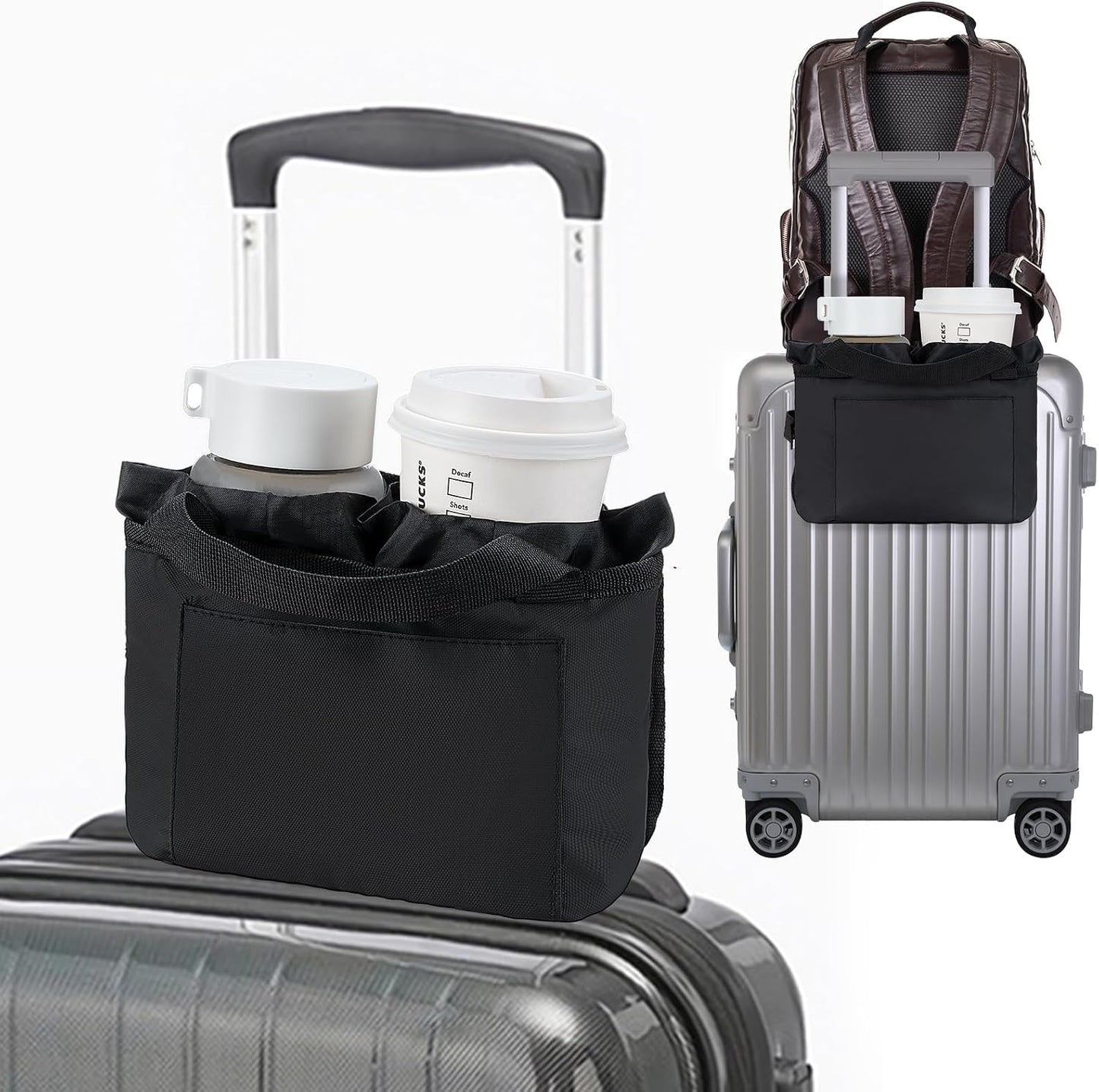 Luggage Cup Holder - Multifunctional Travel Caddy - Fits Suitcase Handles, Also, as a Stroller & Automotive Cup Holder - Pink