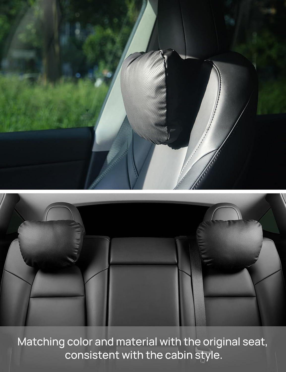 TPARTS Leather Headrest Neck Pillow for Tesla Model Y/X/3/S (1pc Black) | Soft leather Car neck pillows provide comfortable head and neck support for daily driving and long trips