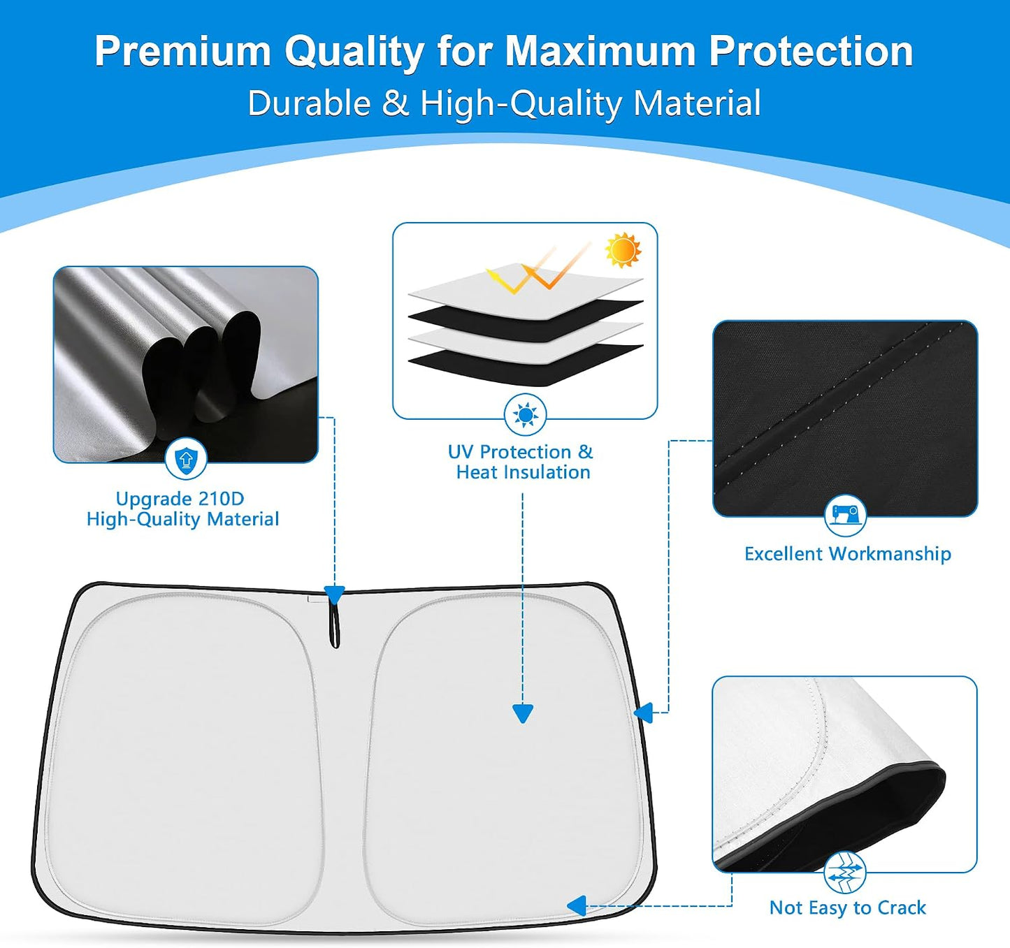 Front Windshield ＆ Side Window Sun Shade for 1992-2025 Fo-rd E-Series E-150 E-250 E-350 E-450 Van Motorhome, Foldable Window Sunshade Sun Visor Protector Blocks UV Rays Heat, Pack of 3