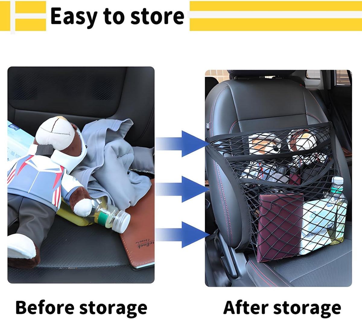 Car Seat Organizer Net, Double-Layer Passenger Seats Net,Front Organizers