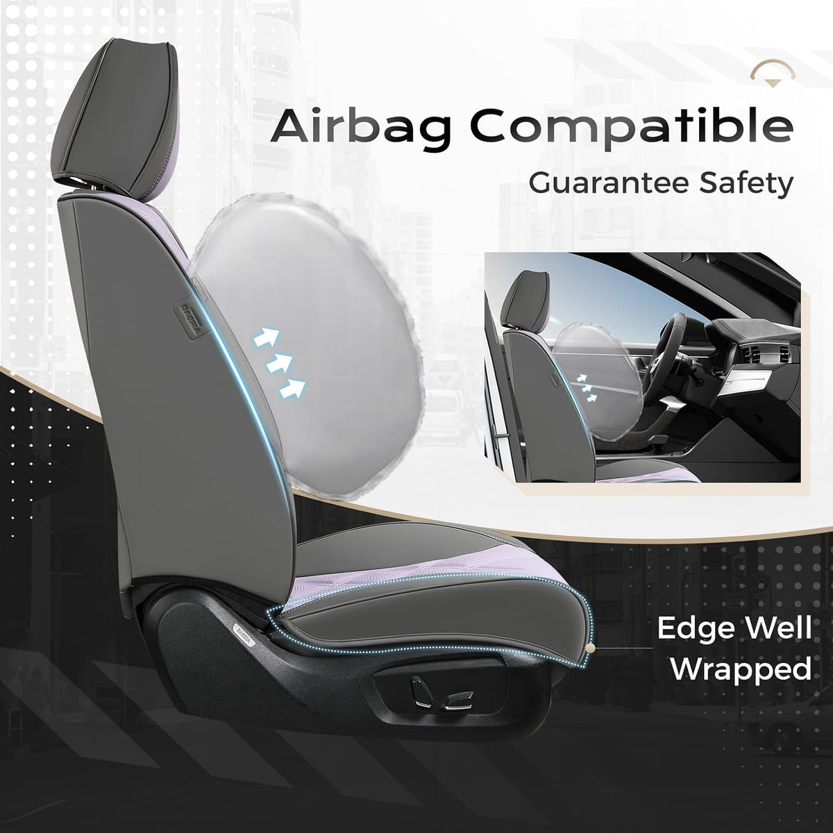 Coverado Car Seat Covers Full Set, Seat Covers for Cars, Front Seat Covers and Back Seat Cover Waterproof Leather Automotive Seat Cover, Universal Car Interior Protectors for Most Cars Light_Gray