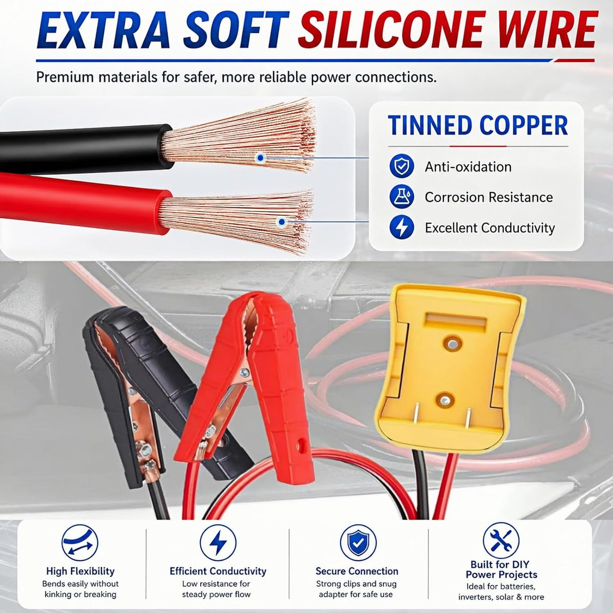 Jumper Cables Clamp with Adapter,Compatible with De·Walt 20V Battery